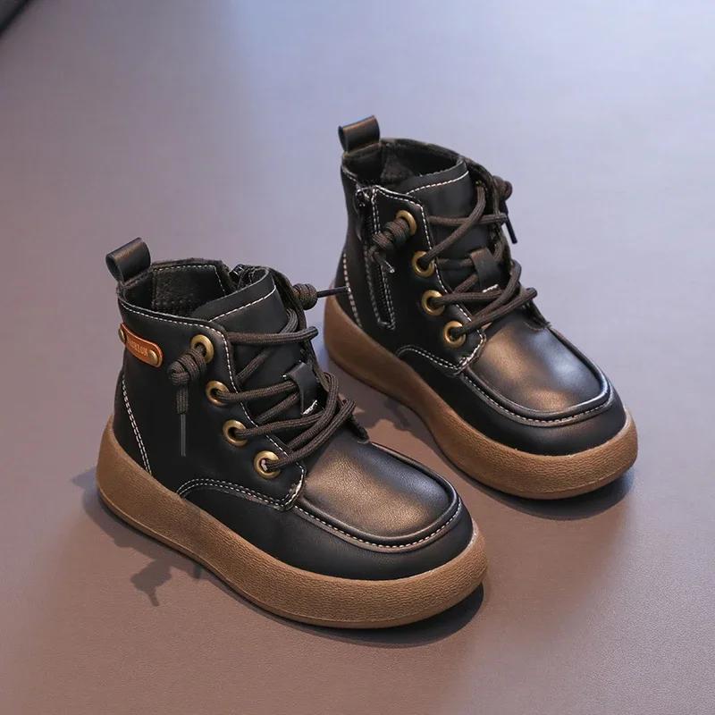 

Kids Motorcycle Boots for Winter Boys Girls Short Boots Non-slip Dirt-proof Children Ankle Boots Warm Soft Sole 26 чорний