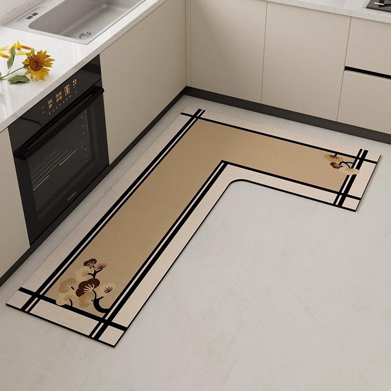 Kitchen Floor Rug Diatomite Mud L-Shaped Pvc Soft Floor Mats Super Non-Slip Absorbent Washable Home Decoration Carpet