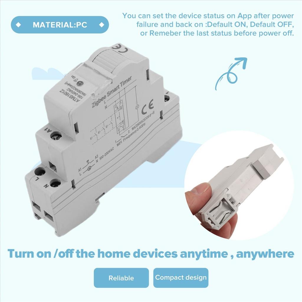 Tuya Smart Life ZigBee Circuit Breaker Din Rail 1P Single Pole Dry Contact Timer Relay App Remote Control Smart Timer