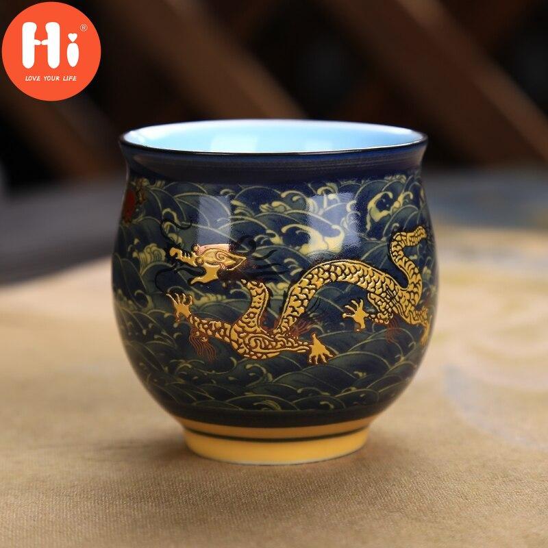 Hi Keramický kreativní čínský tradiční vzor královského draka Dvojitá stěna šálek na čaj Procelánové šálky na čaj Retro miska na čaj Kung Fu Nádobí