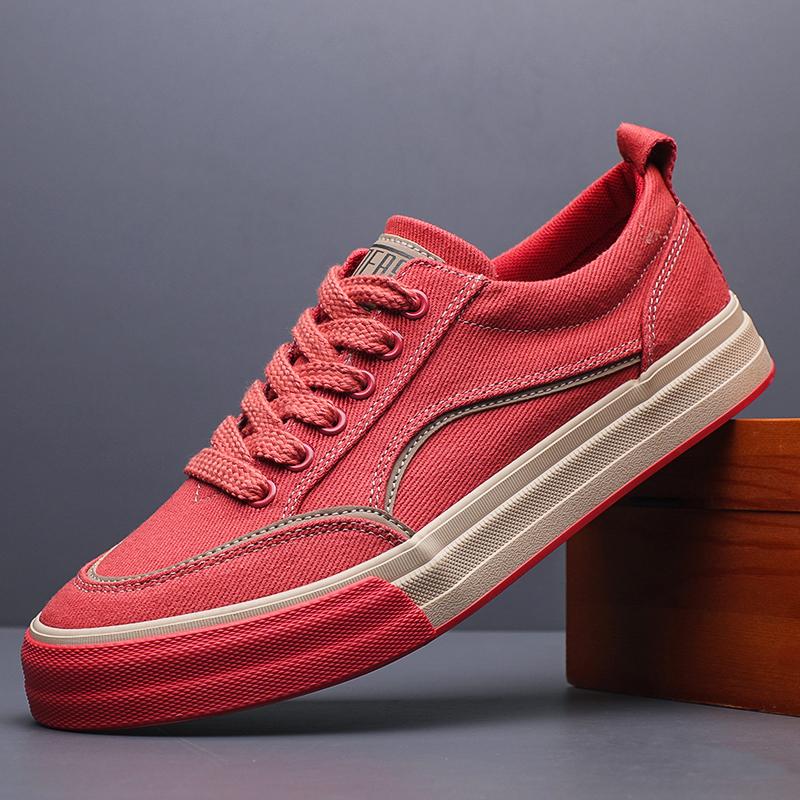 

Модная классическая мужская парусиновая обувь Модные слипоны Мужские вулканизированные плоские повседневные мужские кроссовки Летняя дышащая тканевая обувь SS24817 44 красный