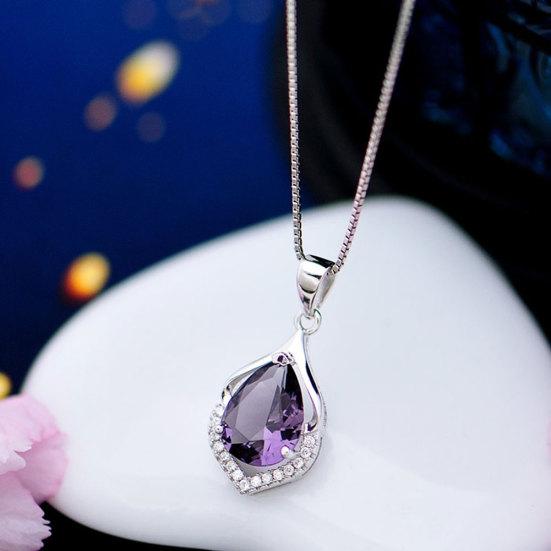 Kobiety Droplet Faux Ametyst Naszyjnik Dekoracja obojczyka Wisiorek Biżuteria Prezent