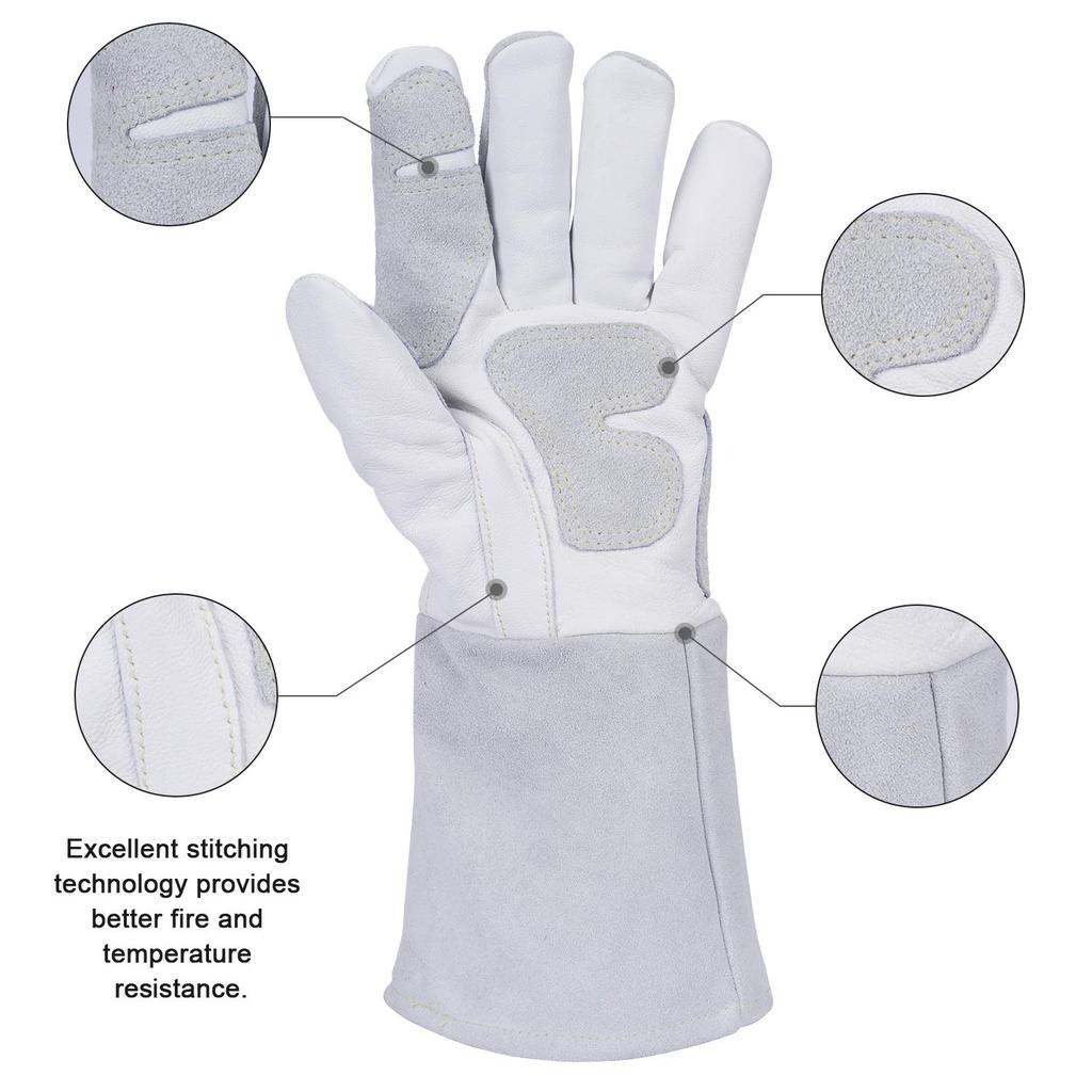 ANDELI Leather MIG Gloves Thick and Cowhide and Sheepskin Gloves For Fire Outdoor and TIG Welding - Soft, Double-Layer - Welding, Potholders, Pits,