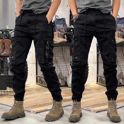 Primăvară, toamnă, pantaloni cargo pentru bărbați, talie cu șnur, buzunare multiple, cu bandă la gleznă, pantaloni sport, de culoare uni, ținute zilnice, pantaloni pentru antrenament în aer liber