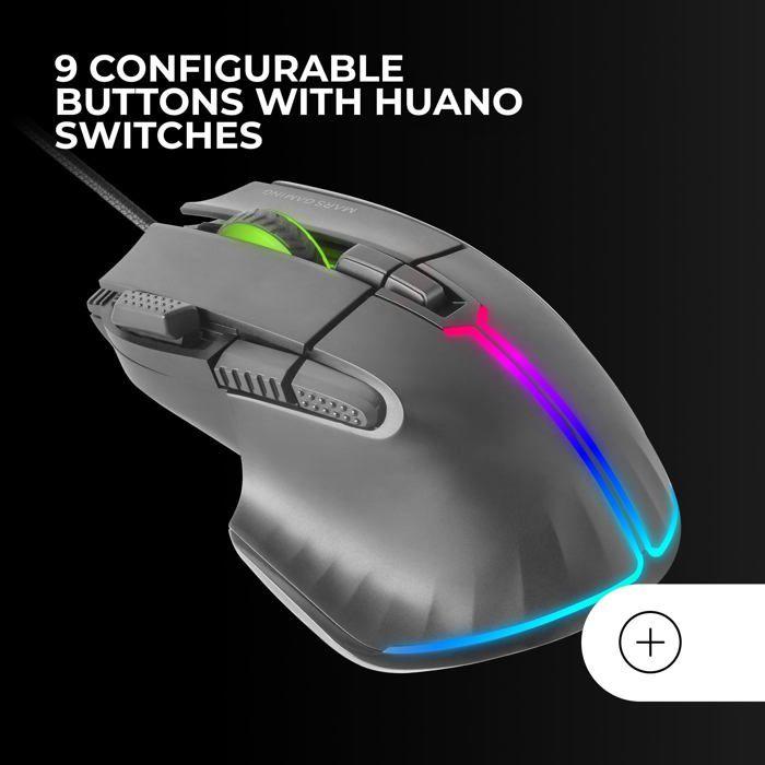 Souris Gaming - Mars Gaming - MM-XT - RGB - Ergonomique - 12800 DPI - 9 Boutons Configurables