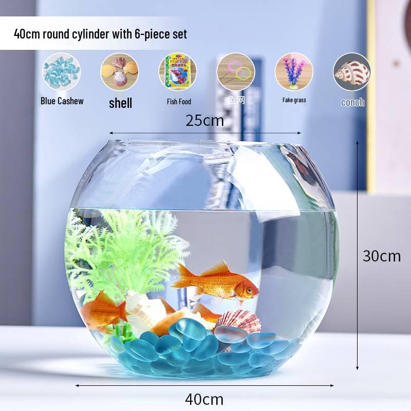 Jialei Dezhu Transparent Round Glass Fish Tank & Turtle Aquarium for Desktop Living Room