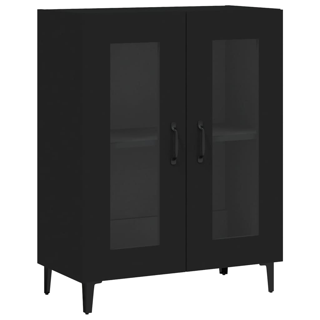 Entrance Side Cabinet / Sofa Sideboard / Living Room Storage Cabinet / Bathroom Shelf with Transparent Double Door Design, Black 69.5x34x90 Cm