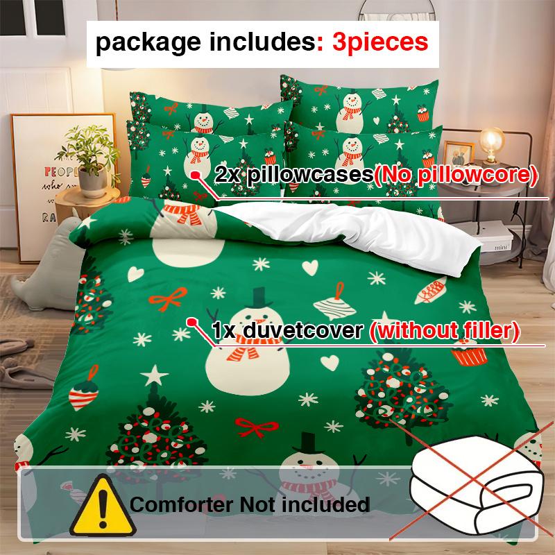 3pcs Christmas Snowman Tree Bedding Set - Ultra-Soft, Breathable, Light Beige-Friendly, Durable, Wrinkle-Resistant, Fade-Proof