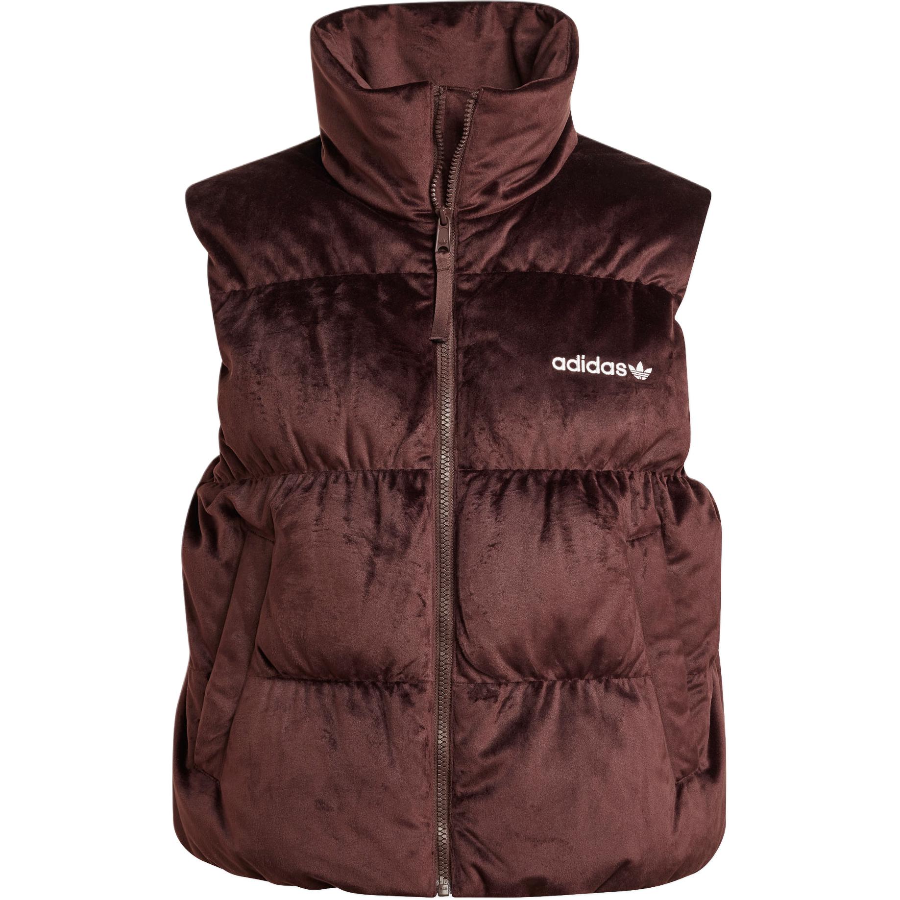 Adidas Originals Women s Winter Warm Duck Down Velvet Stand Collar Full Zip Sleeveless Down Vest Casual Outdoor Gilet Brown IW8388 XL