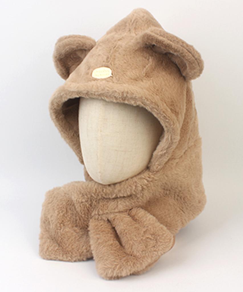 Yunibeosyeolkemiseuteuli Bear Fur Beige Hood Muffler Hat