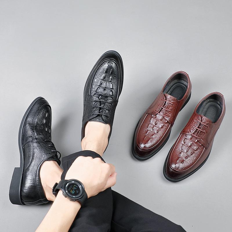 Men's business casual leather shoes genuine leather crocodile gentleman pointed men's shoes British men's single shoes shoes