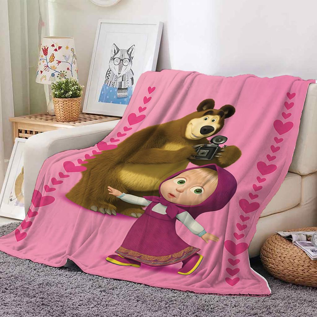 1pc Marsha and Bear Printed Flannel Blanket Sofa Napping Casual Blanket Soft and Comfortable Multiple Sizes Machine Washable
