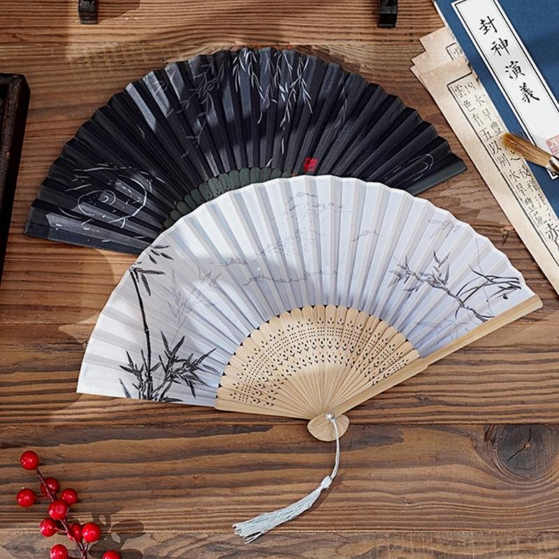 Lightweight Bamboos Folding Hand Fan With Silk Screen And Tassels For Summer Outdoor Cooling Chinese Styles Home Decors