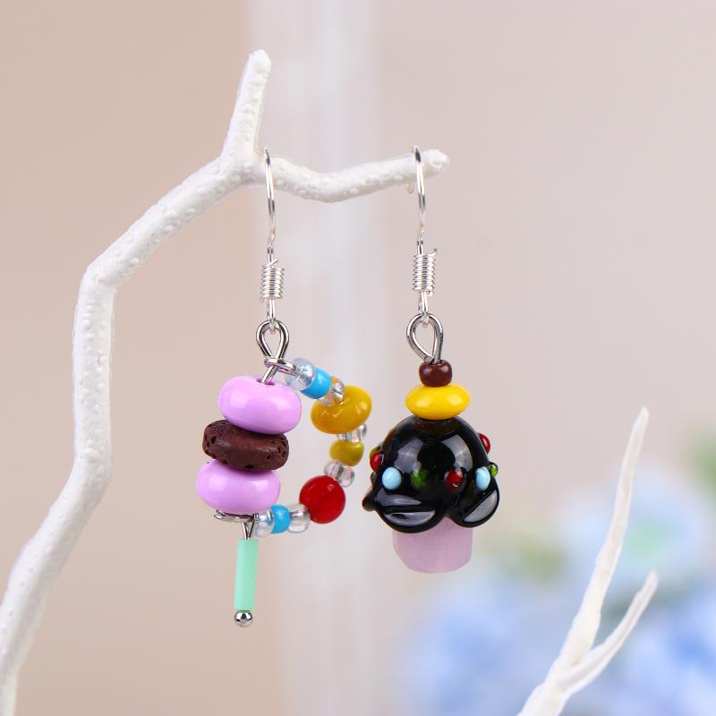 Asymmetric Handmade Geometric Candy Beads Ins Drop Earrings Women Dopamine Colorful Metal Earrings Gift