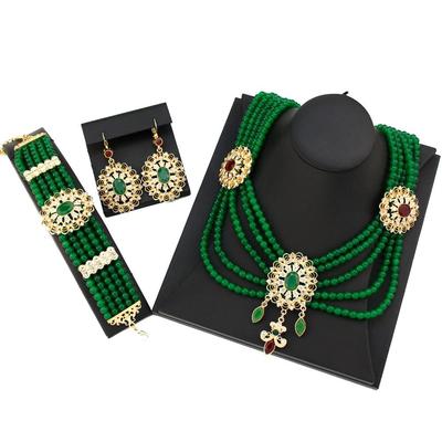 Gold Color Elegant Bride Wedding Jewelry Sets Pearl Beaded Necklace Earring Bracelet For Women