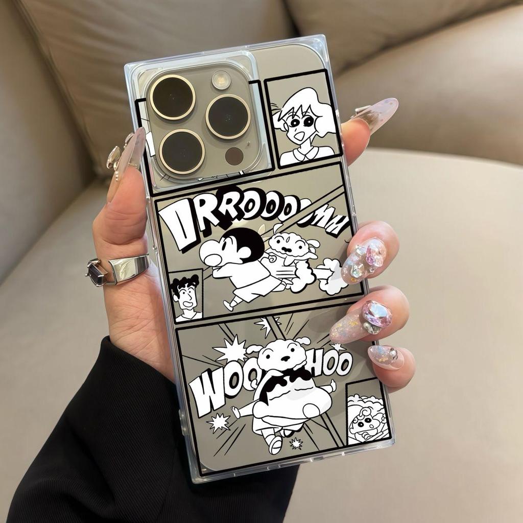 Clear Square Back Tube Case Protection For iPhone 14 Pro Max 13 11 12 16 ProMax 15 Plus Anti-Oxygen,Cartoon Crayon Shin Pattern Casing