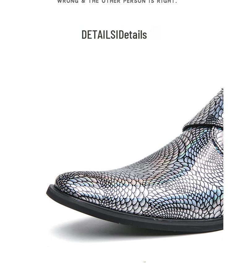 Silver Demon Color-Changing Pointed Toe Chelsea Leather Shoes for Men - Trendy, Casual, Nightclub-Ready Hairstylist Footwear.
