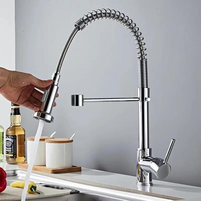 Black Rotatable Dual-Speed Kitchen Faucet with Spring Design for Hot and Cold Water