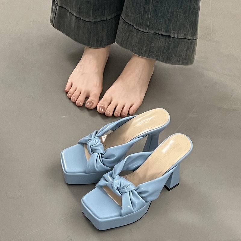 

Internet celebrity explosion fairy style high heel slippers women s summer wear 2025 new models with skirts heightening cool slippers 39 синий