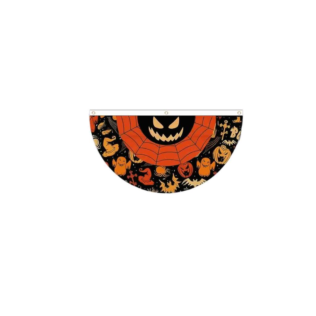 Halloween Half Round Fan Shape Garden Flag, Decorative Bunting for Porch Party Outdoor Decor, 17.7 3.4 Inches