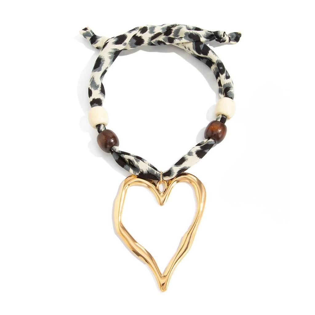 IngeSight.Z Vintage Leopard Print Irregular Big Heart Pendant Necklace Women New Trendy Sweater Choker Chain Accessories Jewelry