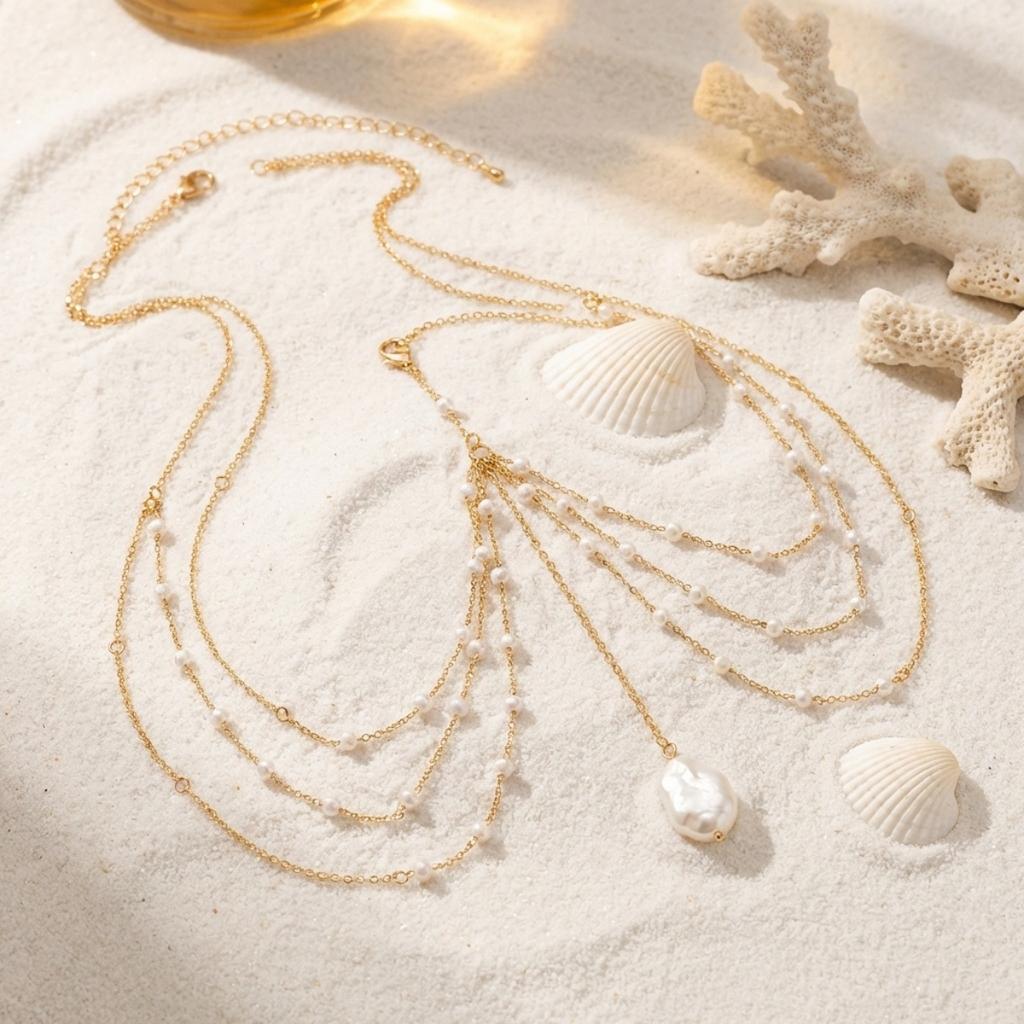 Boho Sexy Multilayer Baroque Imitation Pearl Waist Chain For Women Men Elegant Rhinestone Shell Tassel Belly Chain Body Jewelry