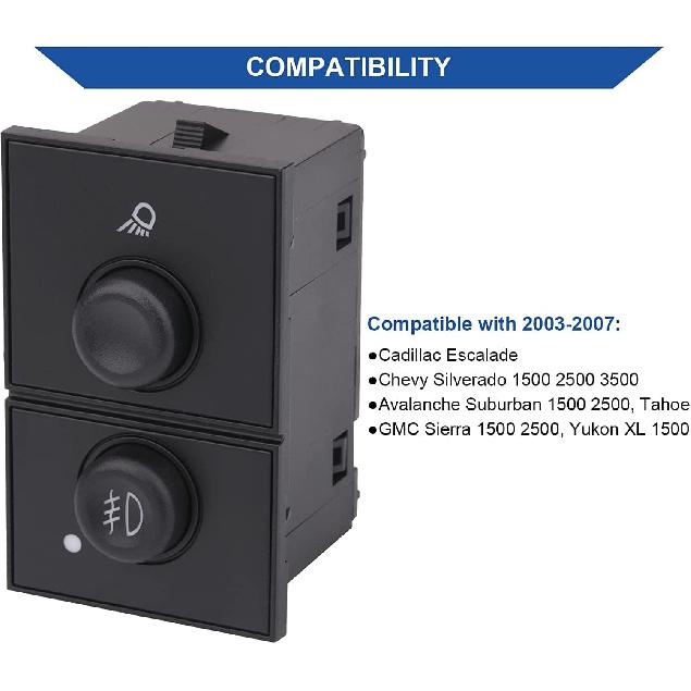 Obaee Headlight Dimmer Headlamp Control Switch & Fog Lamp Switch Compatible With Chevy Chevrolet Silverado Suburban Tahoe Avalanche GMC Sierra Yukon