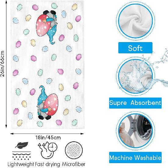 Easter Kitchen Towel 18"x26" Gnome Holding Easter Egg Buffalo Check Plaid Dish Towels Spring Home Kitchen Decor Hand Towels Set of 2