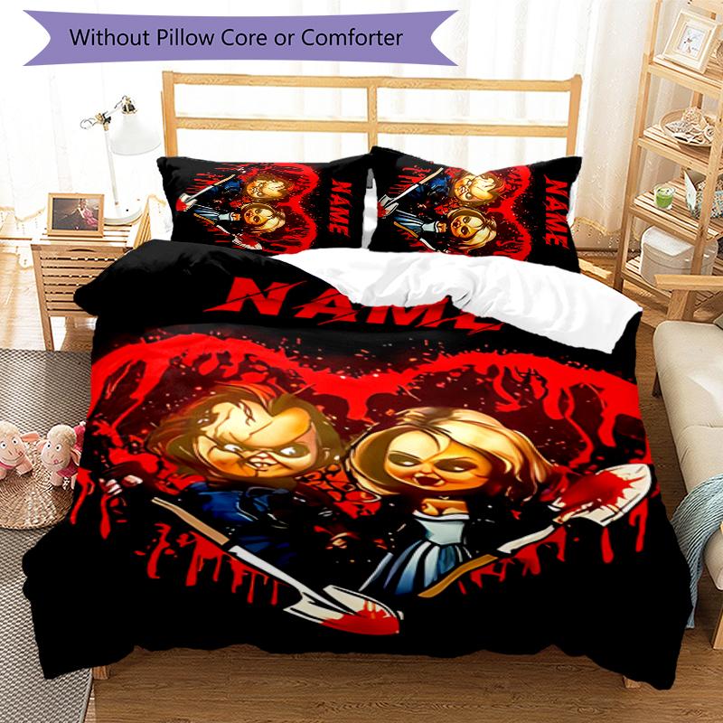 3pcs Custom Name Chucky Bedding Set Duvet Cover Closure Includes 1 Duvet Cover & 2 Pillowcases for All Seasons Bedroom Decor