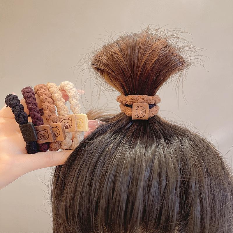 5pcs Little Bear Rubber Band Plush Meatball Head Small Intestine Headband, Simple Headband Accessory