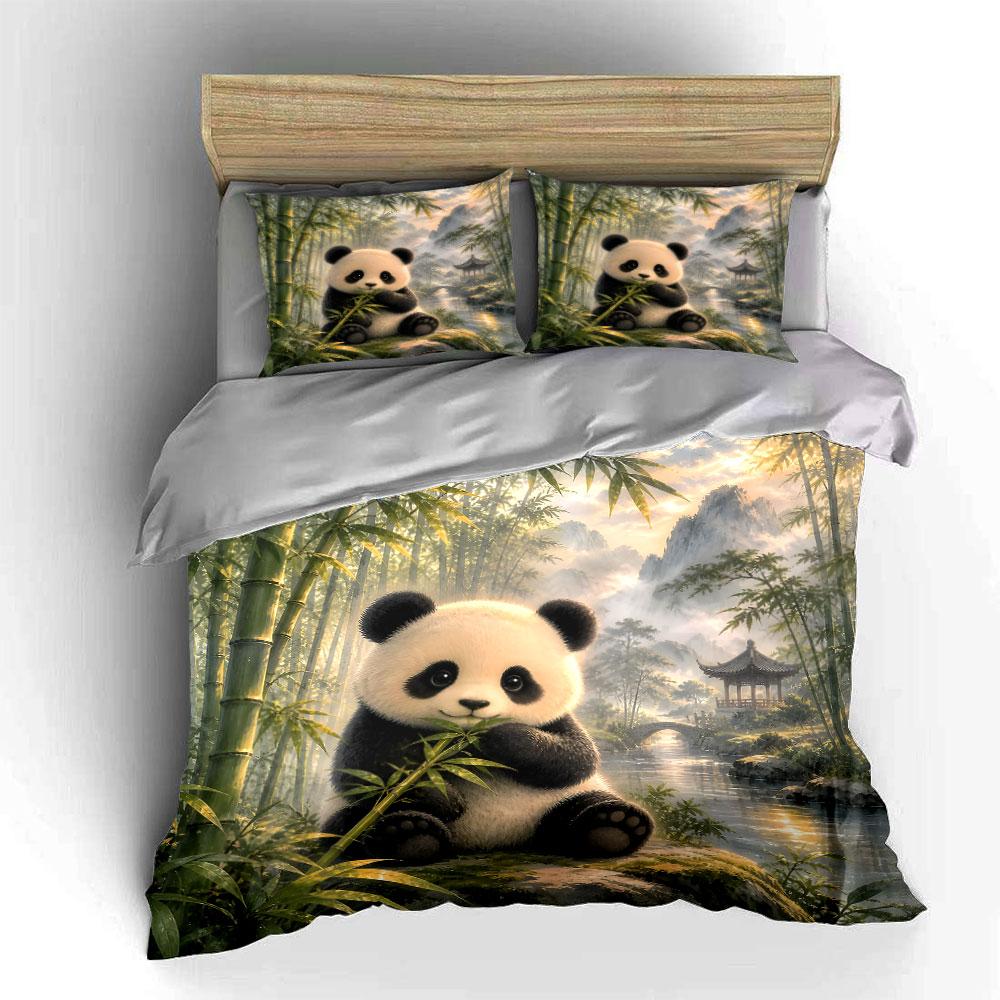 Cute Panda In Bamboo Forest Printed Duvet Cover Set1 Duvet Cover+2 Pillowcasemulti Size Bedroom Bedding Decor Luxury Gifts