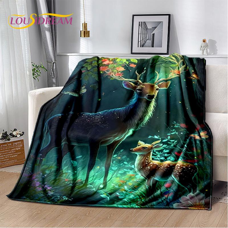 3D Snový les Vánoční los Sika jelen Měkká plyšová deka, Flanelová deka Přehozová deka do obývacího pokoje Ložnice Postel Pohovka Přehoz
