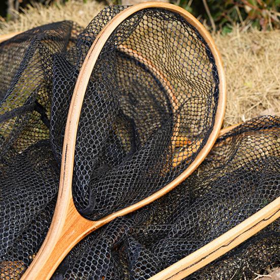 Mini Landing Dip Net Tear Resistance Wood Handle Dense Hole Fish Dipping Net for Angling