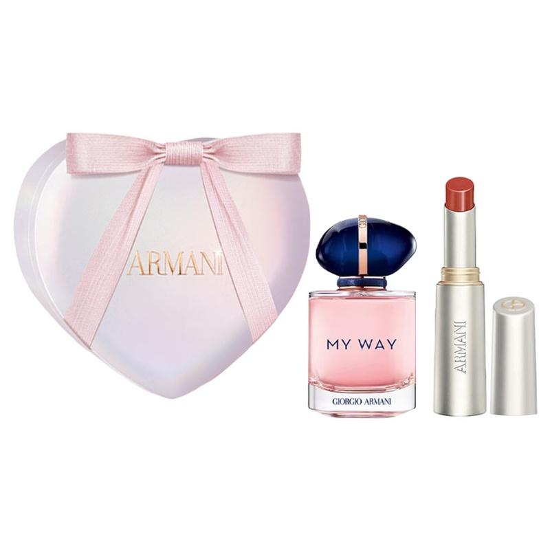 Armani Silver Tube Glass Lipstick MYWAY Self Unbounded Perfume 520 Limited Gift Box Lipstick Makeup Perfume Set EDP Woody Floral Fragrance 30ml+2.1g
