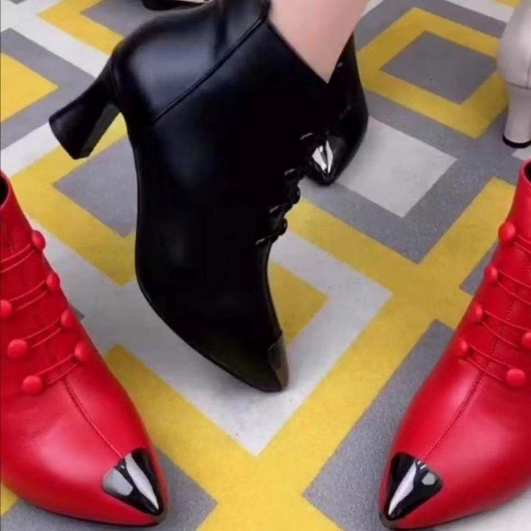 Ghete Martin pentru toamna și iarna pentru femei, noi, din catifea, botine scurte retro cu vârf ascuțit, toc gros, toc înalt, cizme confortabile din piele pentru femei