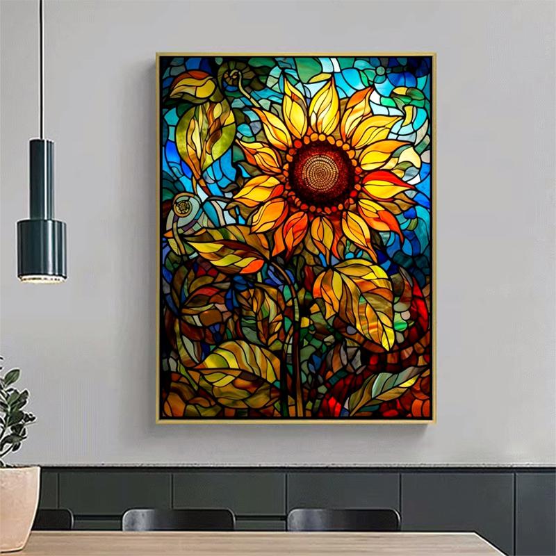 5d DIY Diamond Painting Cross Stitch Colored Glass Sunflower Diamond Embroidery Mosaic Full Round Drill Home Decor Arts