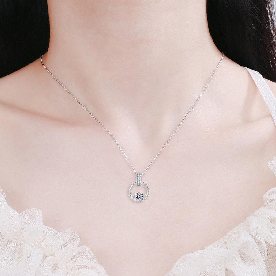 S925 Sterling Silver Moissanite Padlock & Ring Pendant Necklace - Light Luxury Clavicle Chain Choker