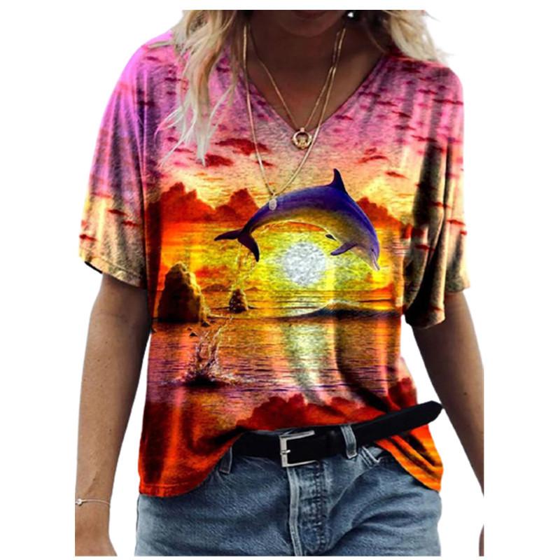 

Marine Animal Printed Short Sleeved T-shirt for Women s Summer Shirt S
