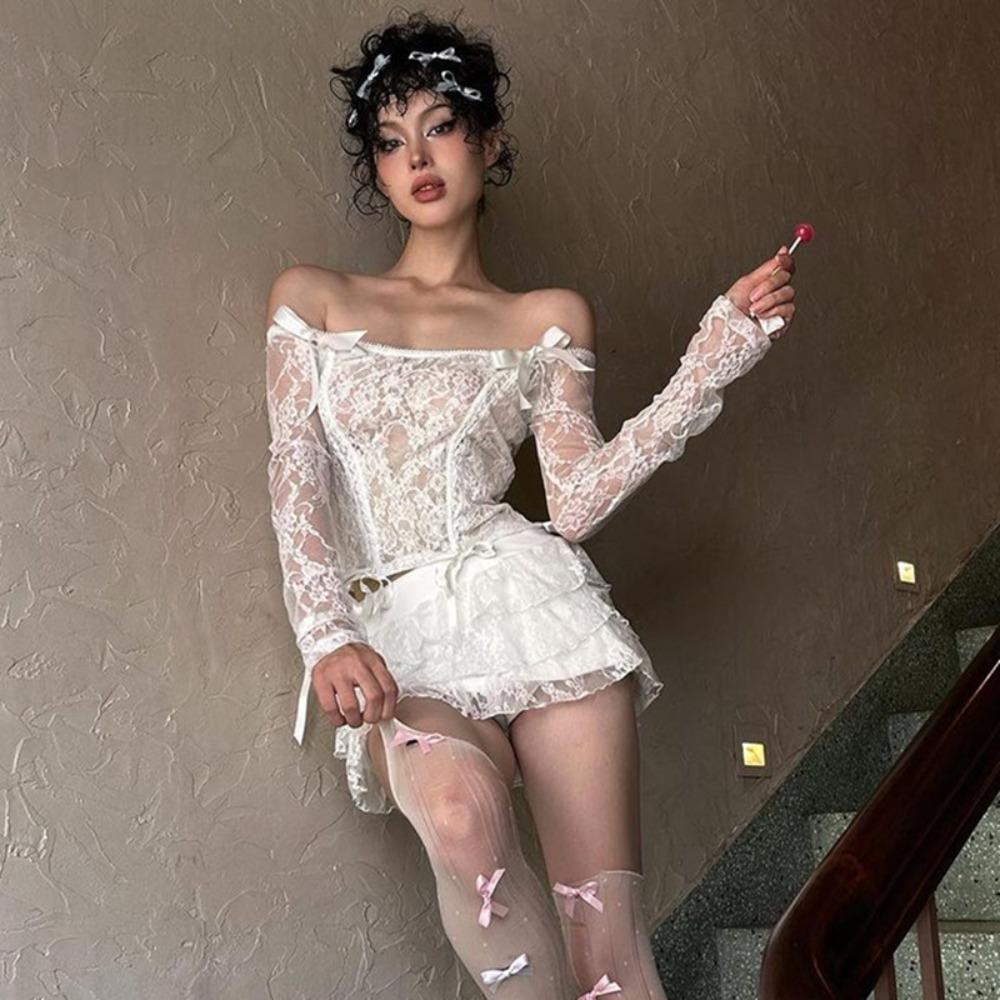 

1 Set Bow Knot Mini Skirt Sets Lace Mini Short Skirt Outfits Women s Skirt Sets Photograph S