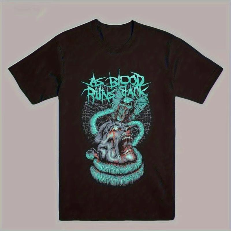 Comfortable casual breathable mens patterned Tshirt with Blood Runs Bla hat and black short sleeved shirt S