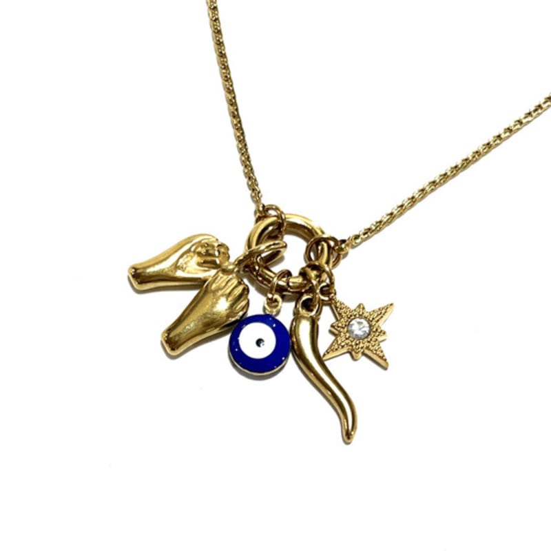 

S SY evil eye lucky symbol charms necklace gold OS