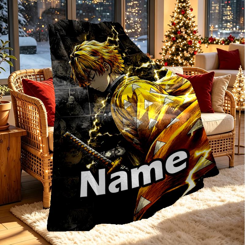 Custom Name Personalized Demon Slayer Print Blanket, Home Decor, Bedroom, Sofa, Camping, Couch, Gifts for Birthday Christmas