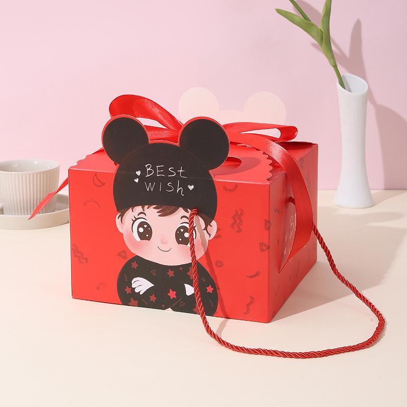 Cartoon Kids' Birthday Gift Box: Hand-Painted, Candy Souvenir & Egg Packaging for First Birthdays and Weddings