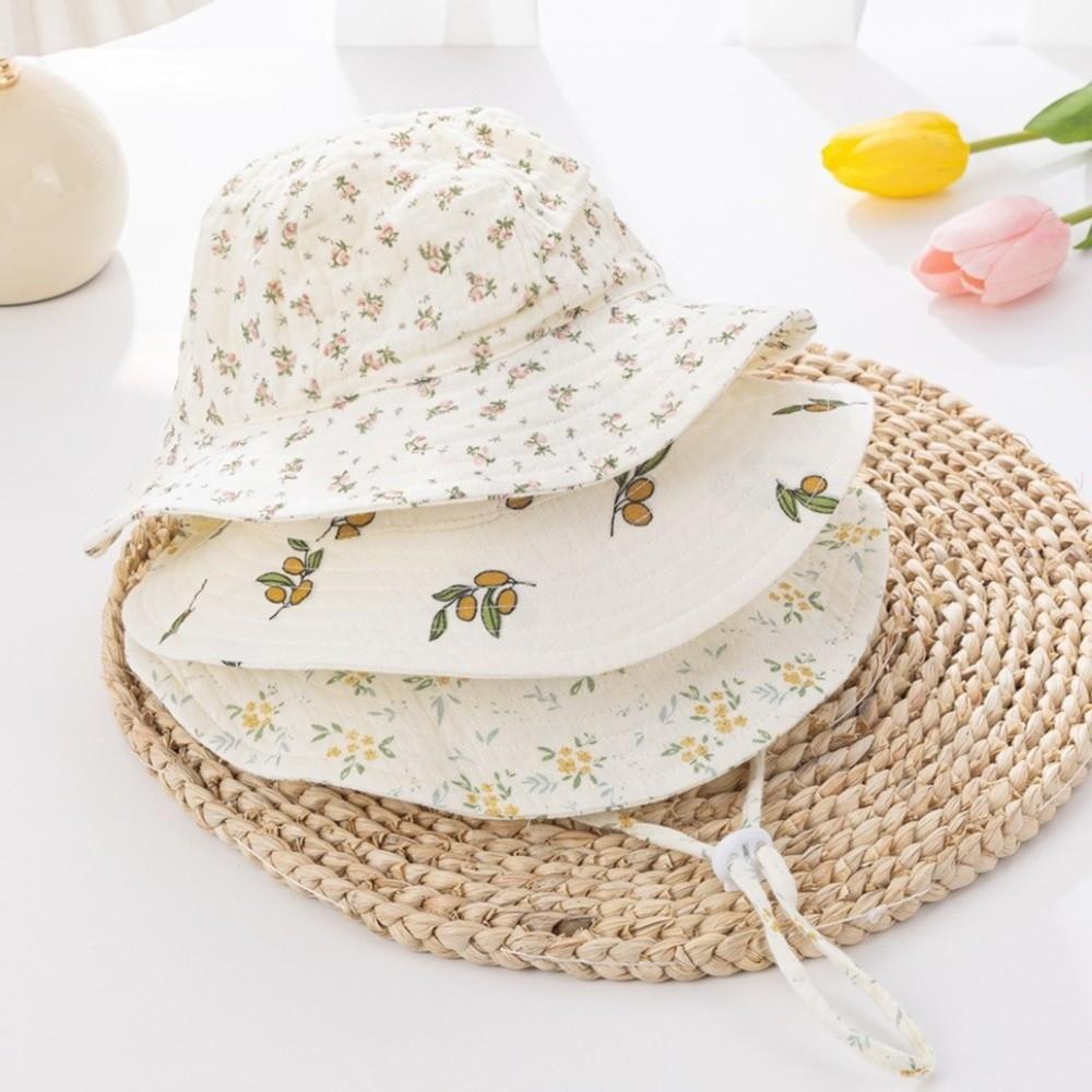 Wide Brim Children Fisherman Hat Cotton Kids Sun Cap Toddler Floral Print Baby Bucket Hat Outdoor