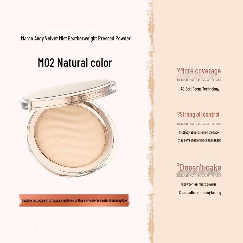 Marc Andy Velvet Mist Feather-Light Waterproof Setting Powder Foundation - Soft Focus & Oil Control, Long-Lasting 10g