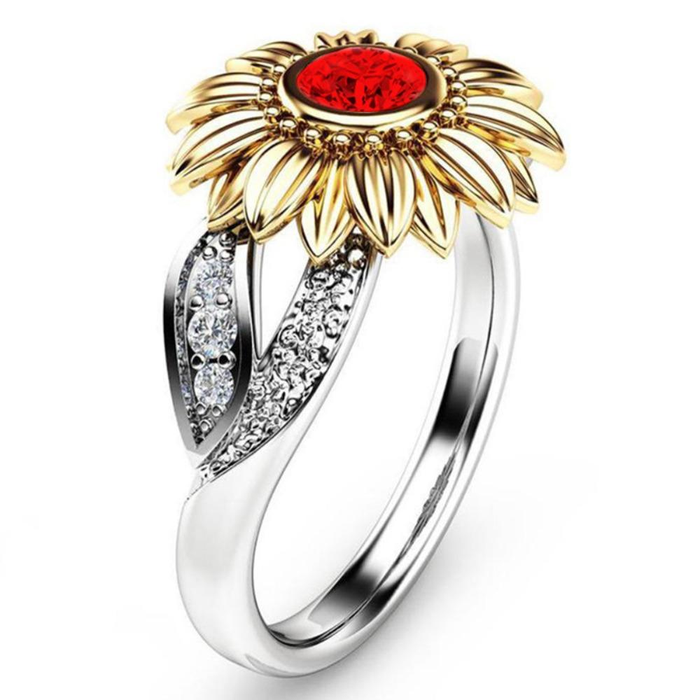 Elegant Floral Rings 18k Gold Plated Chrysanthemum Sunflower Women Party Accessories No. 5 красный