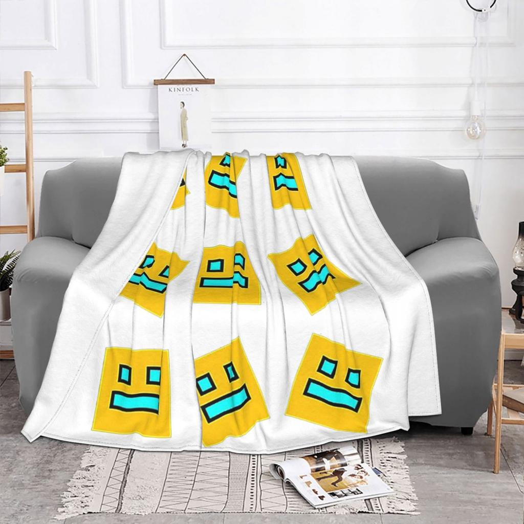Video Game Geometry Dash Blanket Soft Warm Flannel Throw Blanket Plush for Bed Living Room Picnic Travel Home Sofa