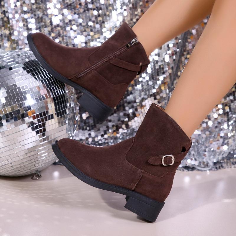 Ladies Shoes Side Zipper Women's Boots Fashion Belt Buckle Modern Boots Women New Round Toe Ankle Boots