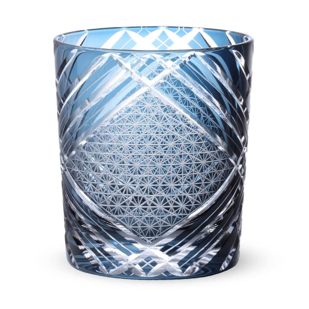 Retro Kiriko Whiskey Glass Window Ink Current Model J-kitchens Cup, 80xH90mm, 280cc, Pattern, Blue,
