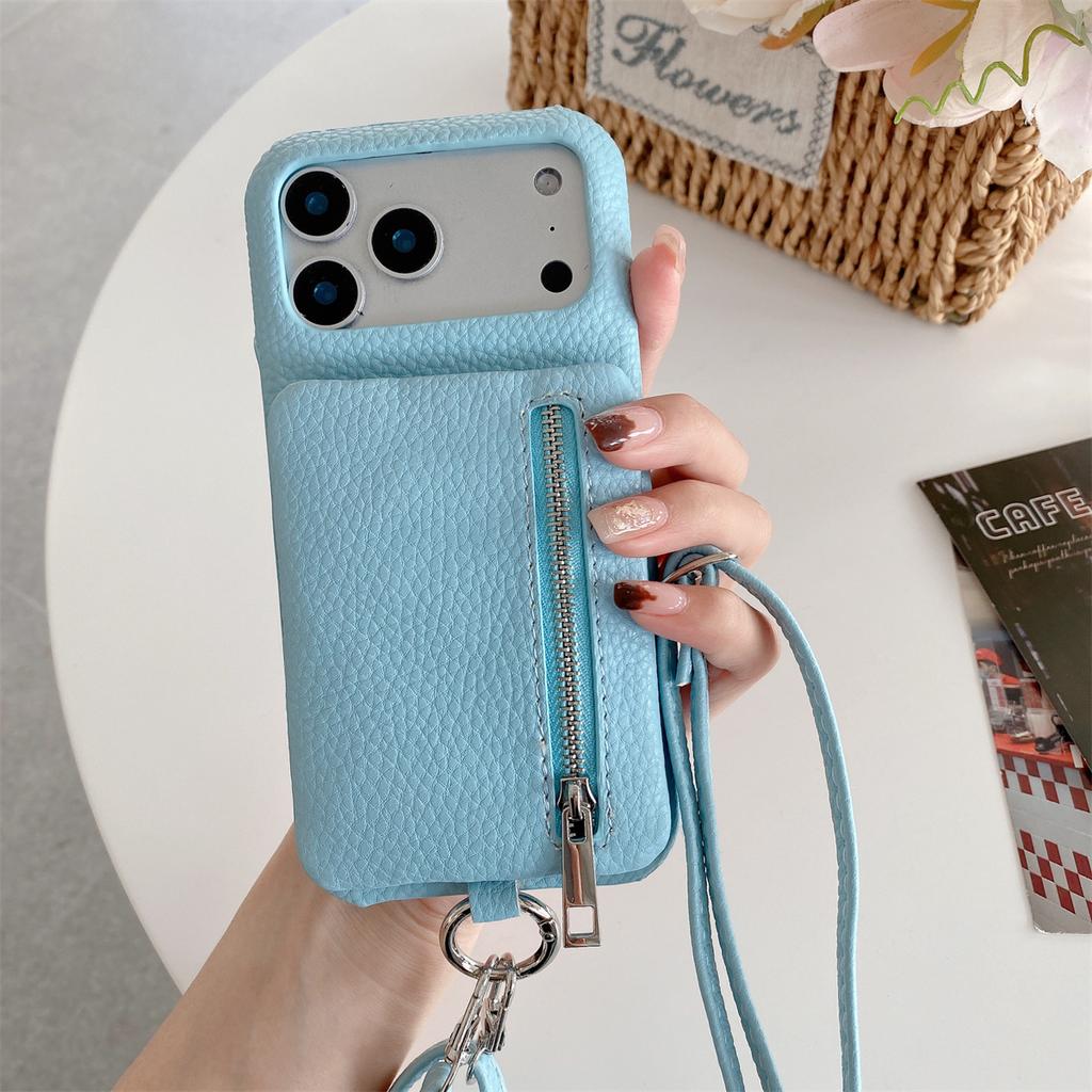 Leather Crossbody Zipper Wallet Phone Case for iPhone 17 Air 16 15 14 Plus 13 12 Pro Max with Card Holder Slot Protective Cover